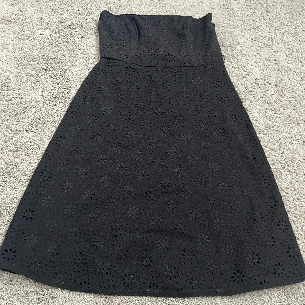 Banana republic brown eyelet strapless dress 10p 10 petite floral pattern